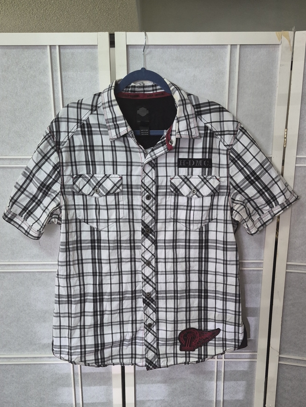 Harley-Davidson Black and White Plaid Short Sleeve Shirt